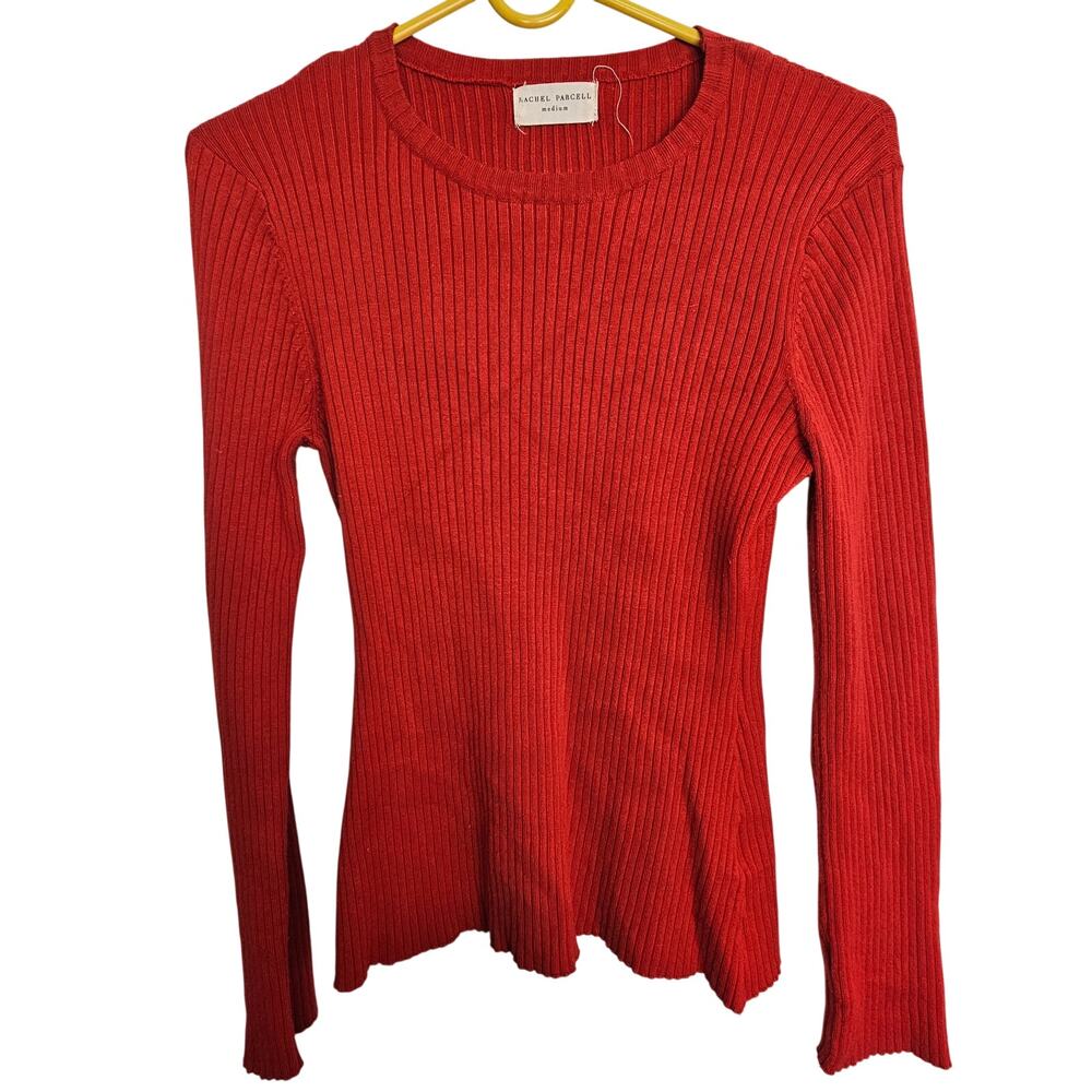 Rachel Parcell Womens Ribbed Sweater Size M Stretch Holiday Christmas Preppy Red